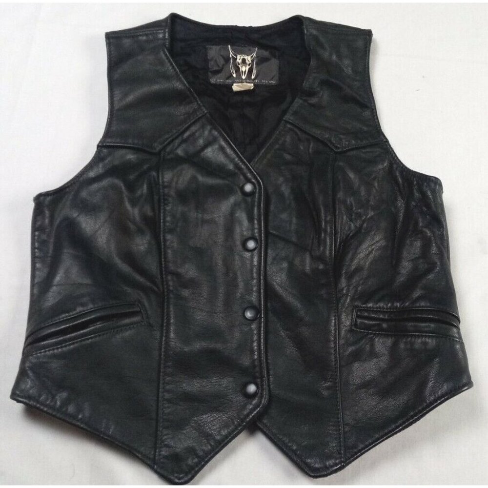 M.C. Leathers Motorcycle Vest Black  12 (Reduced) Bottons Pocket Front